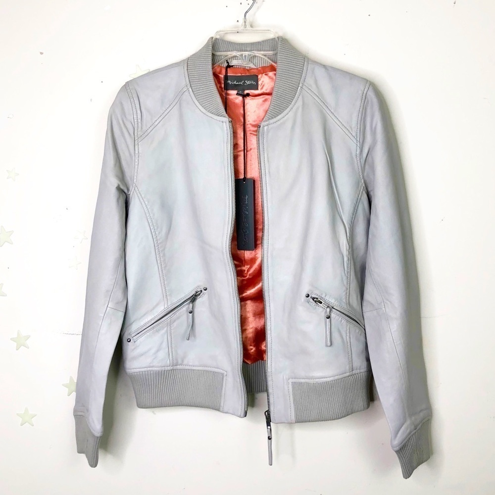 MICHAEL Stars grey leather Moto jacket